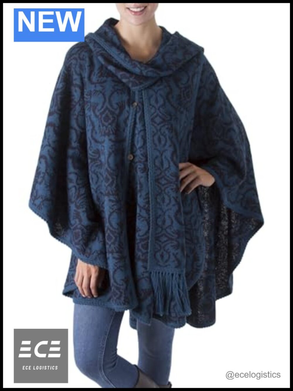 Alpaca Wool Ruana Cloak with Attached Matching Scarf Handcrafted One Size